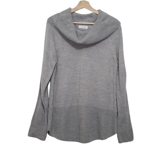 Calvin Klein | Slouchy Cowl Neck Mixed Knit Minibell Sleeve Sweater - Picture 1 of 10